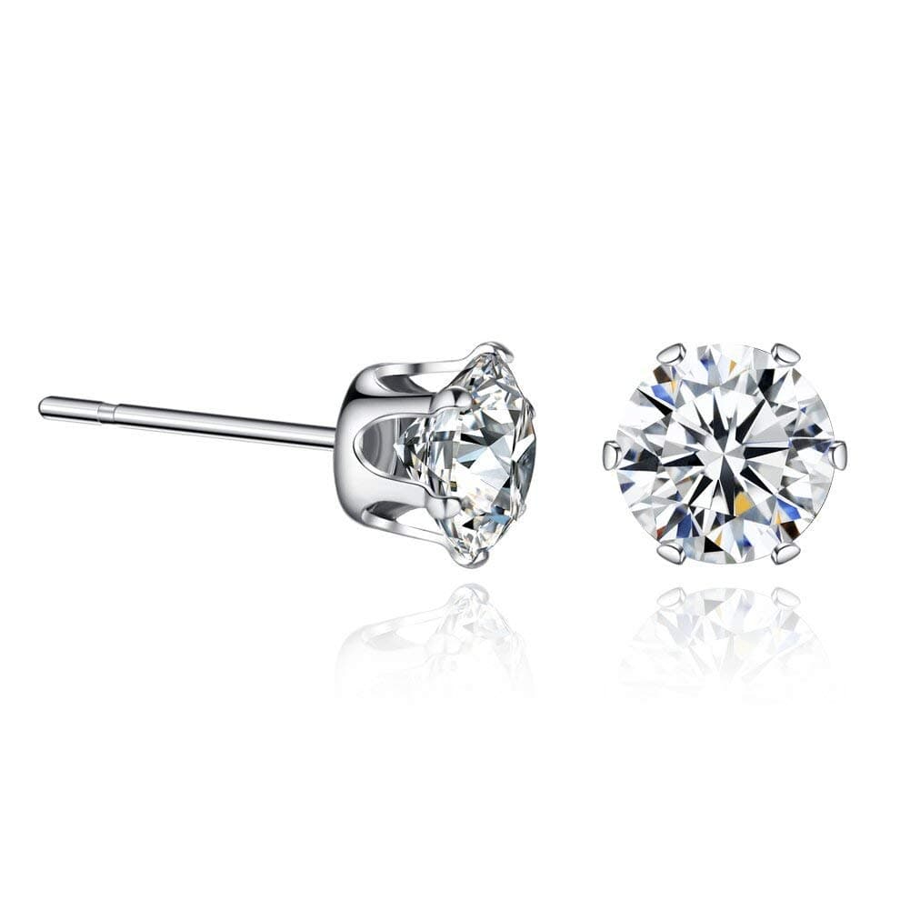 Sterling Silver Cubic Zirconia Stud Earrings Sensitive Ears 5mm