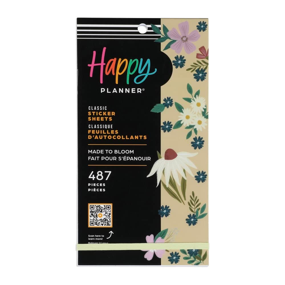 Happy Planner Sticker Pack for Calendars, Journals, and Diary Planners, Multicoloured Scrapbook Accessories, Made to Bloom Theme, Classic Size, 30 Sheets, 487 Total Stickers