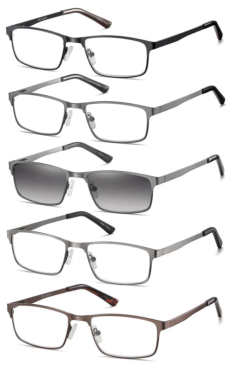 EYECEDAR 5-Pack Reading Glasses Men Metal Frame Eyeglasses Spring Hinges Rectangular Style Mens Reading Sunglasses Readers 1.50