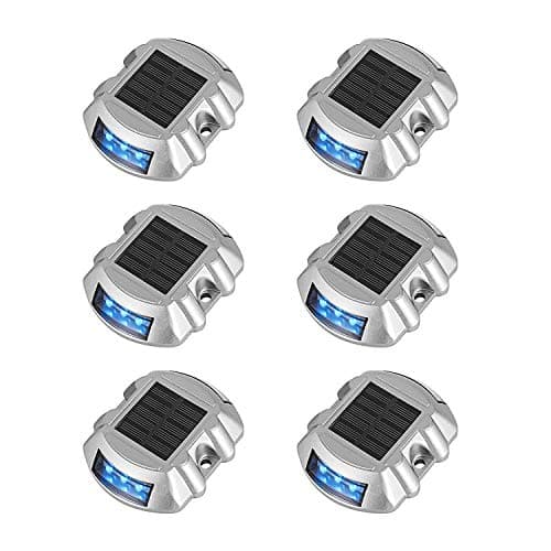 Solar Dock Light Waterproof Cast Aluminum Solar Deck Light 6LED Auto On/Off Security Warning Light for Driveway Path Step Pool Patio Garden 6 Pack (Blue Light)