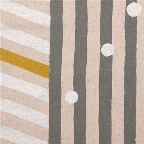 echino natural color canvas fabric grey silver stripe dots from Japan (per 0.5 yard multiples)