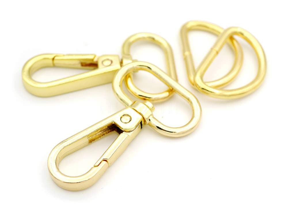 CRAFTMEMORE 2 Sets 1" Swivel Snap Hooks Lobster Clasp Push Gate Fashion Clips with 1" D Rings Bag Craft Accessories FSD2 (Gold, 1 Inch)