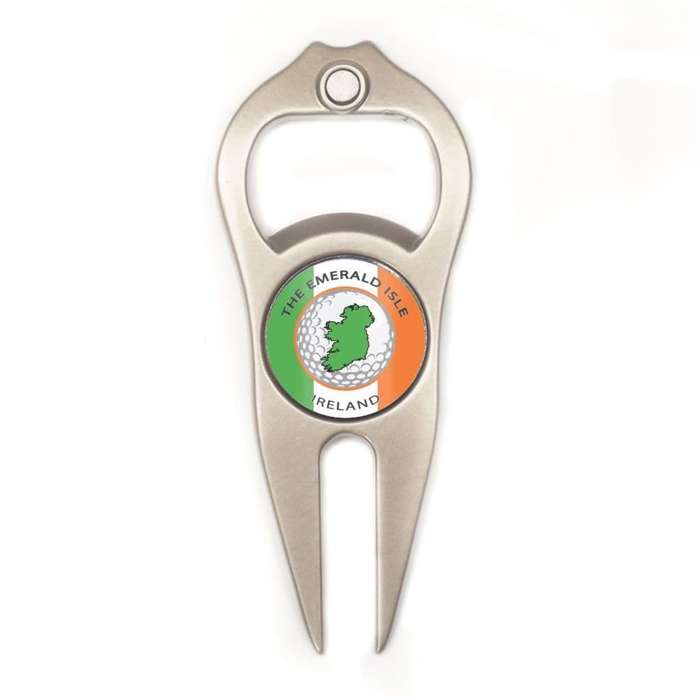Hat Trick Openers 6-in-1 Golf Divot Tool with Ireland Logo, Nickel