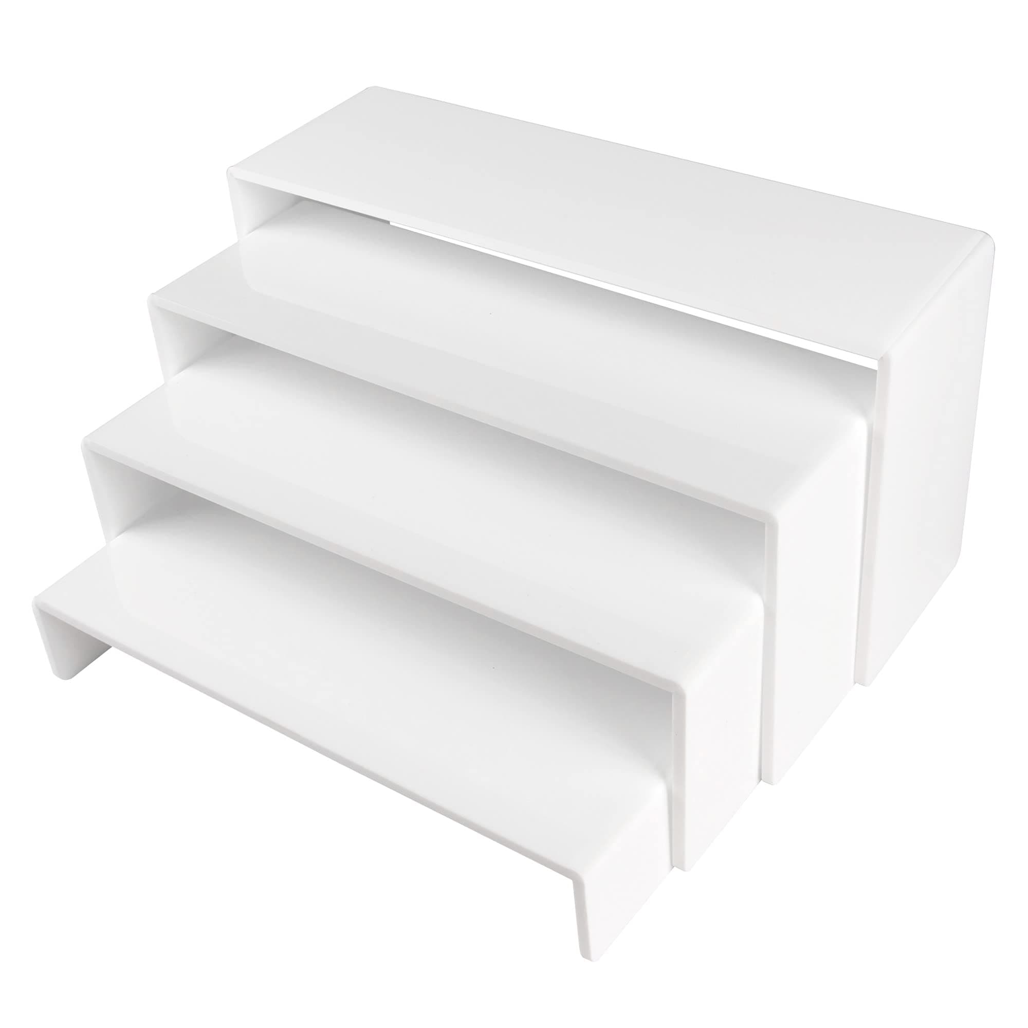 ELEGANTLIFE Acrylic Display Riser, 4.3mm Heavy Duty Crystal Display Stand Shelf Layered Aesthetic, Jewelry Display Shelf Risers for Décor, 4 Pack Set Multi-color (White)