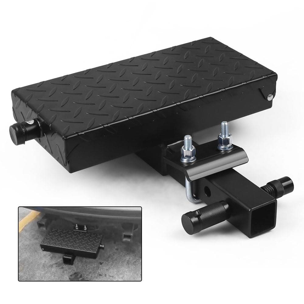 Trailer Hitch Extension Step Toolbox 3in1 Double Lock Anti-Lost Anti Slip and Rust Multifunction Towing Bumper Guard Hitch Steps for Cars SUV Trucks Pickups with Lock Pin Fits 2 Inch Receivers (38CM)