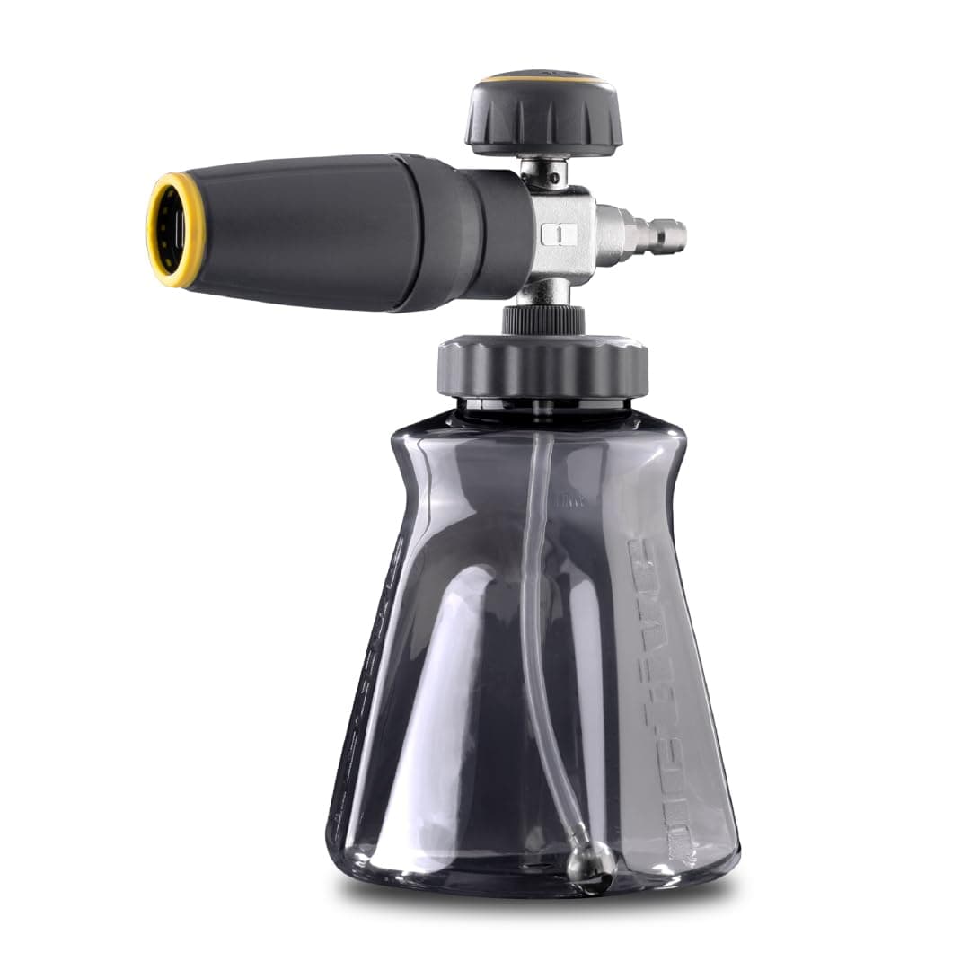 Foam Cannon with ¼ inch Quick Connector for Electric and Gas Pressure Washers. Wide-Mouth Bottle and Variable Spray to Generate Thick Snow Foam Spraying for Home DIY car wash & Detailing.