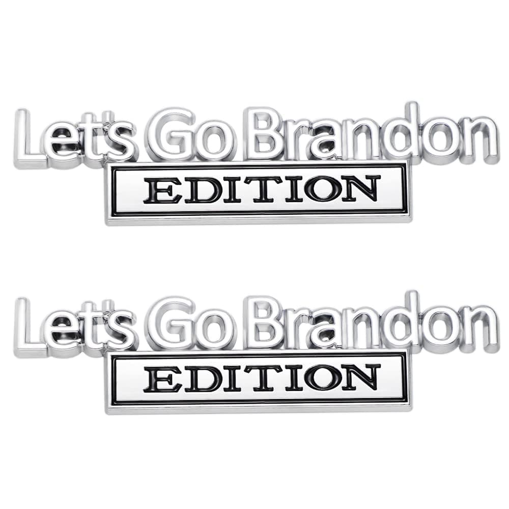 2 Pcs Let's Go Brandon Edition Emblem Car Side Rear Front Hood Trunk Door Badge 3D Decal Sticker Fit for Car Truck SUV (Let's Go Brandon, Silver Black)