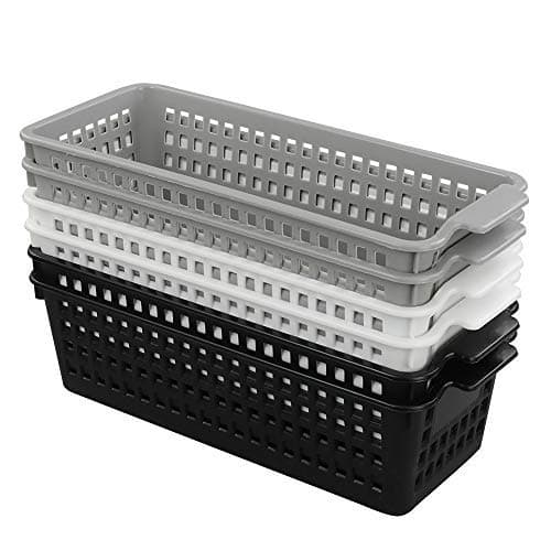Utiao6 Pack Plastic Storage Organizer Basket, White Grey Black, Slim Organizing Basket Set