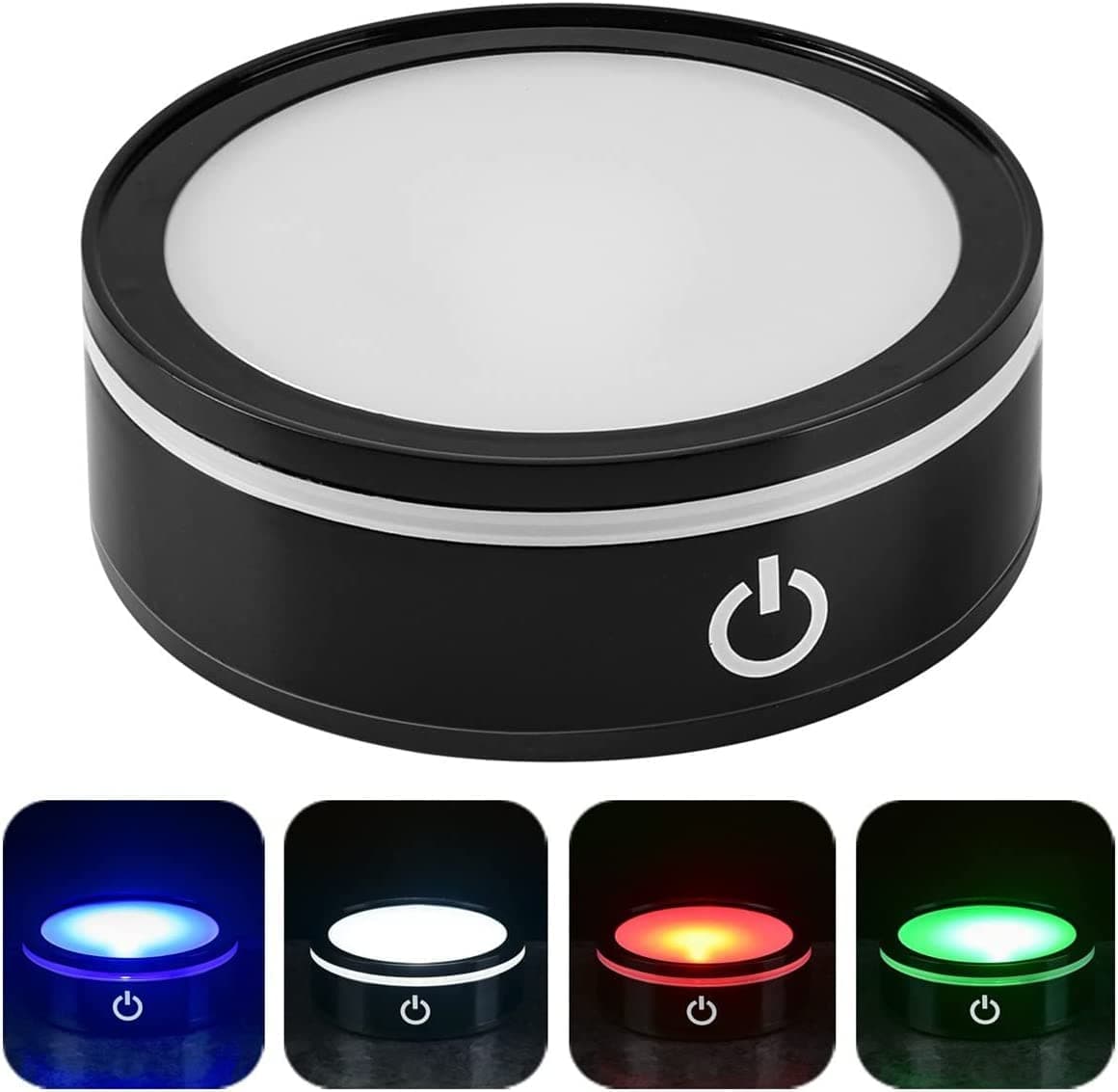 LED Colorful Light Base, 6 Colors Night Light Display Plate Flat, Round Stand with Sensitive Touch Switch, LED Lamp Stand Flat Top Surface, for 3D Laser Crystal Glass Art Show, Home Decor