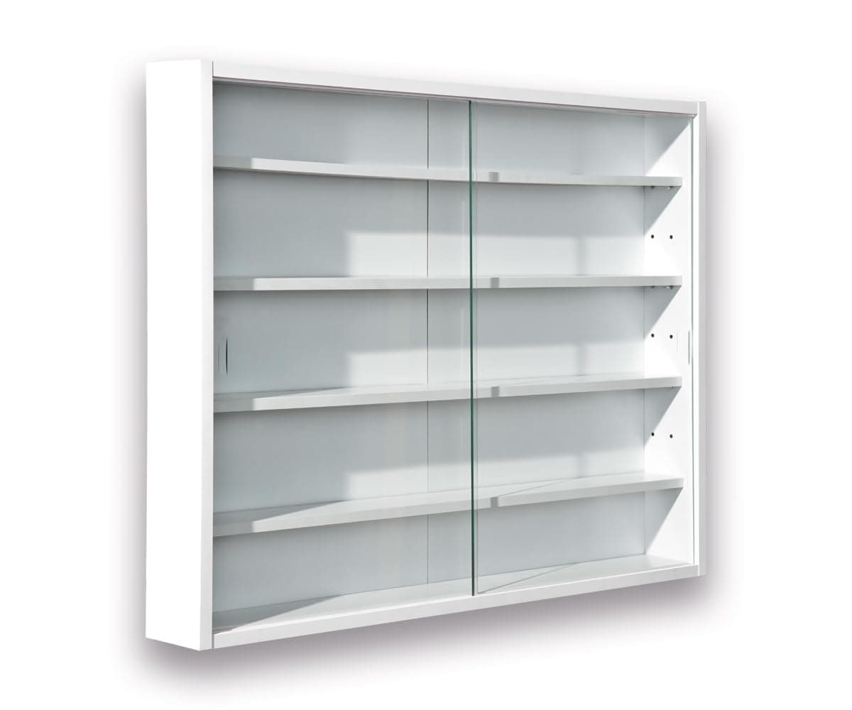 Collector's display cabinet, wall shelf, glass display case, wall cabinet, hanging shelf, display case, MDF, white, 80 x 60 x 9.5 cm