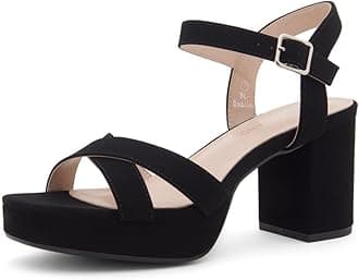 Shoe Land SL-Sabrina Women's Platform Heels 3 Inches Chunky Heels Open Toe Dress Block Heeled Sandals Black Red Gold White Ankle Strappy Heels Black Chunky Platform Heels for Prom Wedding