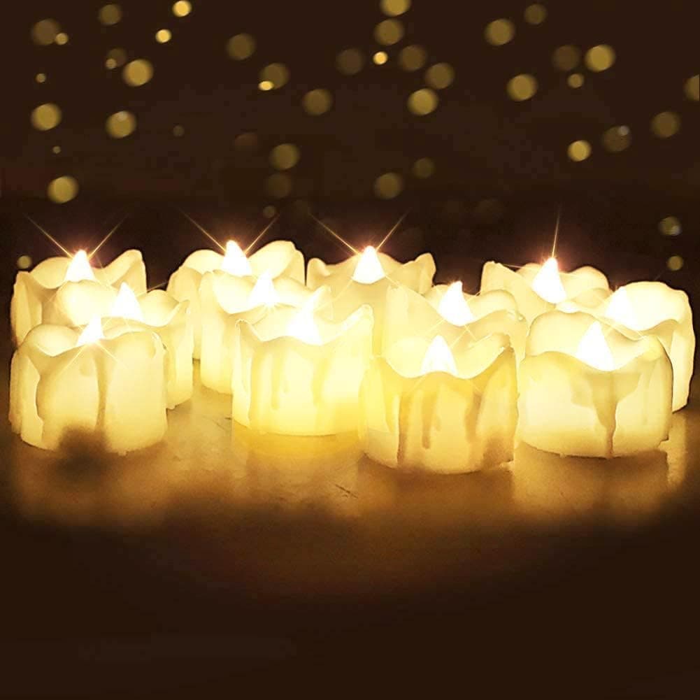 MOONCEE 24pcs Warm White LED Tea Light Candles Wax Texture Candlelight Flameless Battery Operated Tealights for Diwali, Wedding, Birthday, Christmas Candle, Easter, Xmas Tree Home Decoration