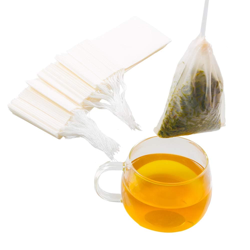 Tea Filter bags, safe and natural material, disposable tea infuser, empty tea bag with drawstring for loose leaf tea, set of 100（3.15 x 3.94 inch ） (White)