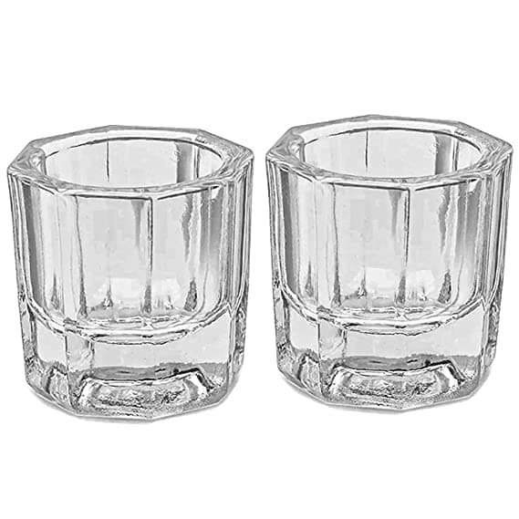 2 Pack Dappen Dish Cups for Nail Art Acrylic Liquid - Clear Glass Nail Monomer Liquid Bowl Dampen Dish Acrylic Powder Holder, Acrylic Glass Jar for Nails