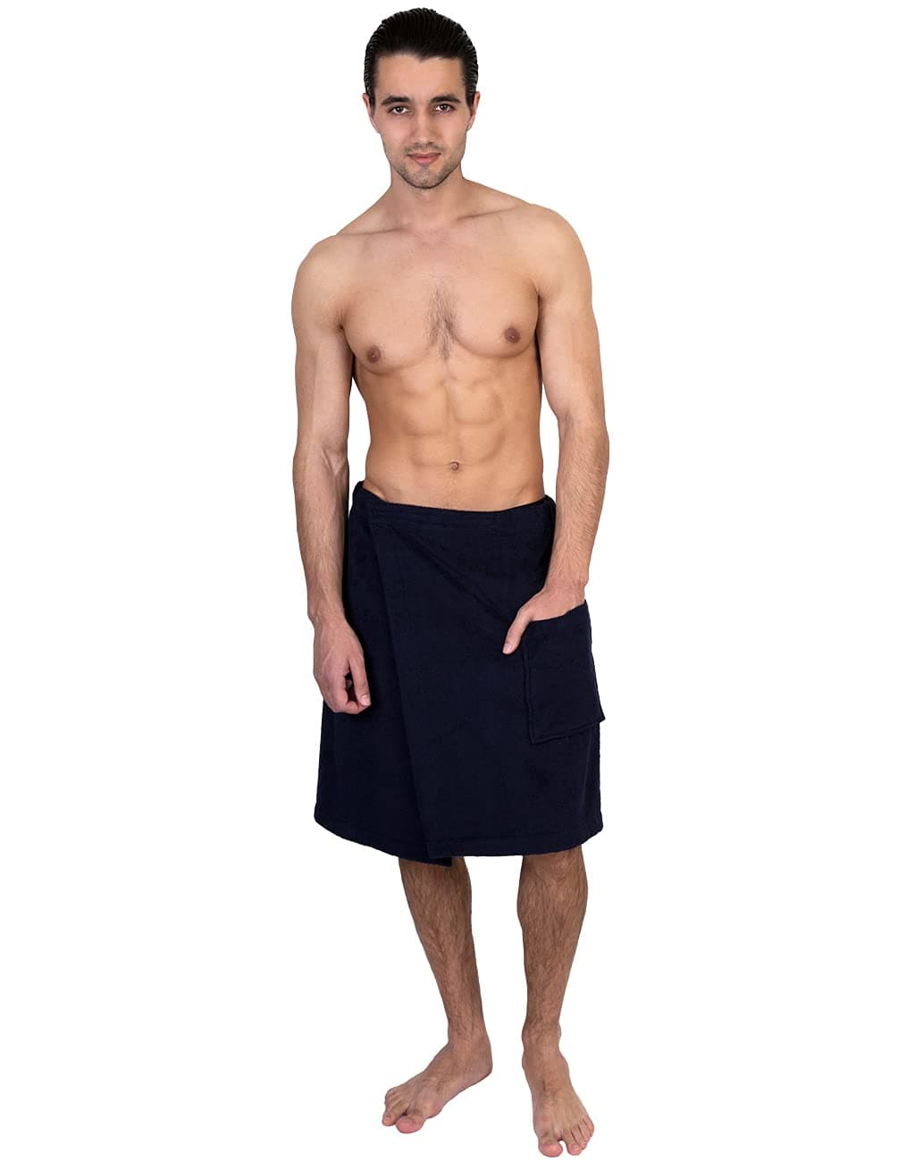 TowelSelections Men's Wrap Adjustable Cotton Terry Spa Shower Bath Gym Cover Up Large/X-Large Navy
