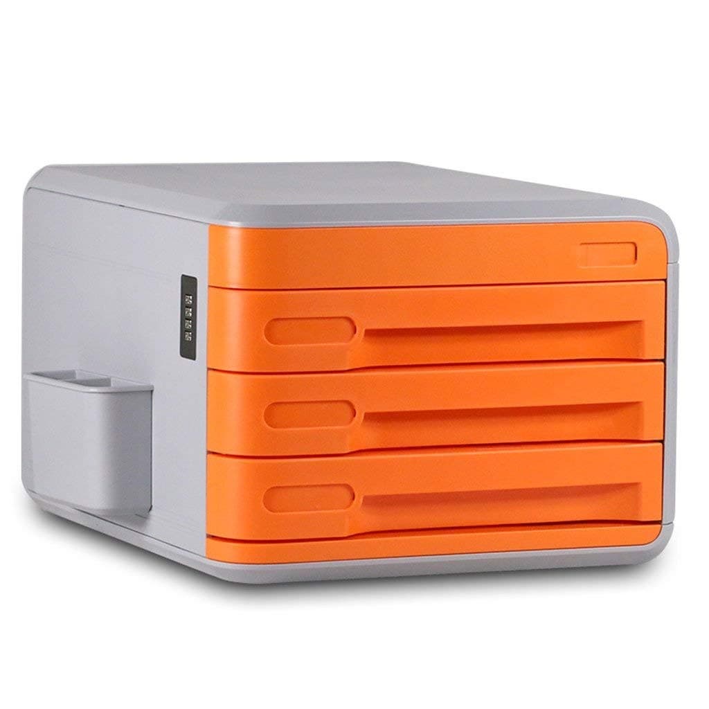 LKJH File Cabinets Desktop Storage Drawer Office Data with Drawers Combination Lock Multi-Function Home Office Data Storage Box (Color : Orange)