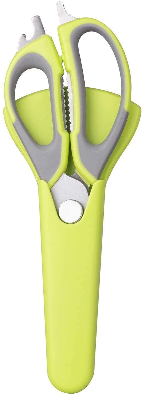 Multifunction Stainless Steel Kitchen Sissors Quick and Easy Cooking Can Openner,Nut Cracker with Magnetic Holder (GREEN)