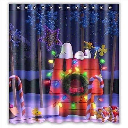Comfort Home Style Custom Peanuts Christmas Snoopy Pattern Design Waterproof Polyester Fabric Shower Curtain,Bathroom decor 66"x72"