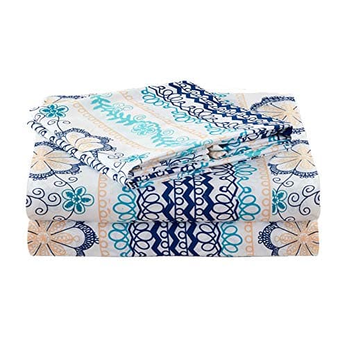 JSD Blue Boho Printed Sheet Set King Size, 4 Piece Soft Floral Microfiber Sheets Extra Deep Pocket