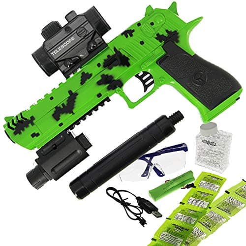 Water Gel Ball Crystal Blaster Gun Automatic Rapid Fire USB Eagle Pistol (Green)