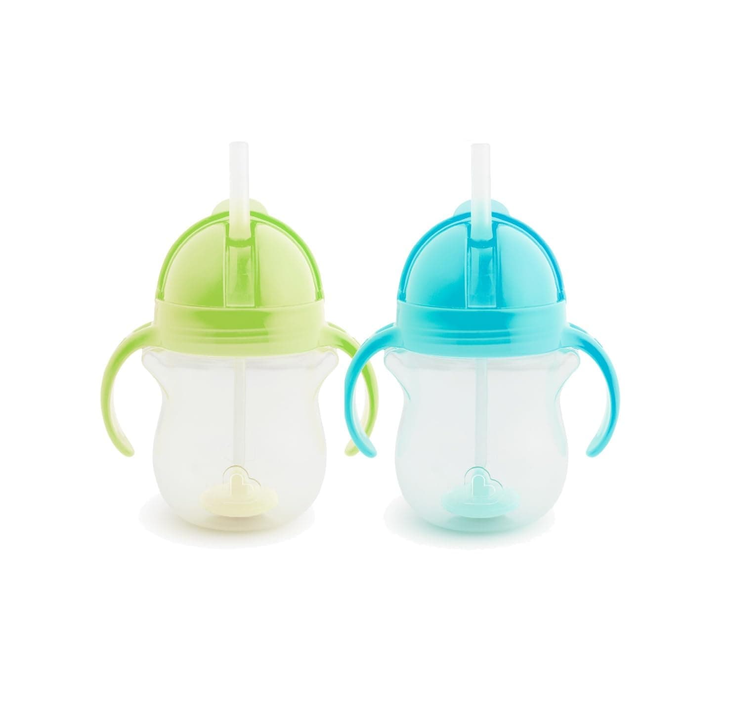 Munchkin Click Lock Tip & Sip Straw Cup Set | Baby & Toddler Sippy Cups with Straw| BPA Free Non Spill Cup| Dishwasher Safe Baby Straw Cup| Weighted Straw Childrens Cups| 7oz/207ml| 2 Pack| Green/Blue