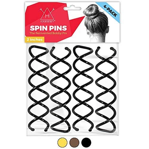 Hawwwy Spiral Spin Pins - 4 Pack Black | Easy & Fast Non-Scratch Alloy Bun Maker Hair Pins for Women Kids - Messy Bobby Pins Gold Hair Accessories