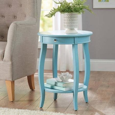 Better Homes and Gardens Round Accent Table with Drawer (Teal)