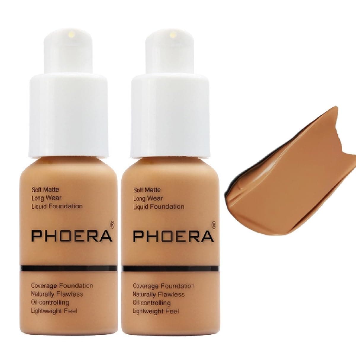 - 2 Pack PHOERA Foundation, Long-Lasting Waterproof Oil Control Concealer Flawless Soft Matte Liquid Foundation.106 - Warm Sun