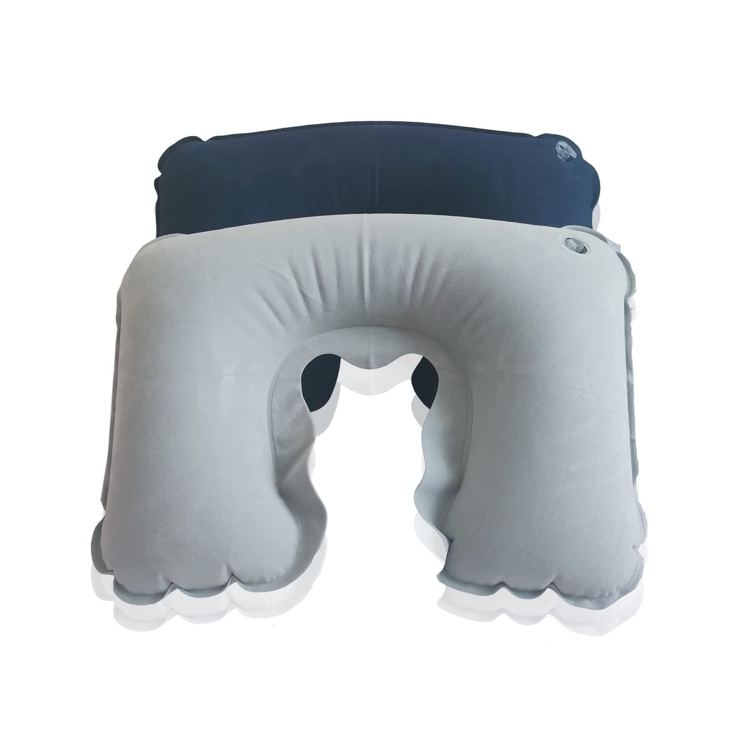 2 Pack U-Shaped Inflatable Travel Neck Pillow Flocked Fabric Air Pillow,Compact for Airplanes Travel Light Inflatable Neck Pillow Support Head Neck/Lumbar for Traveling,Home (Navy-Blue/Grey)