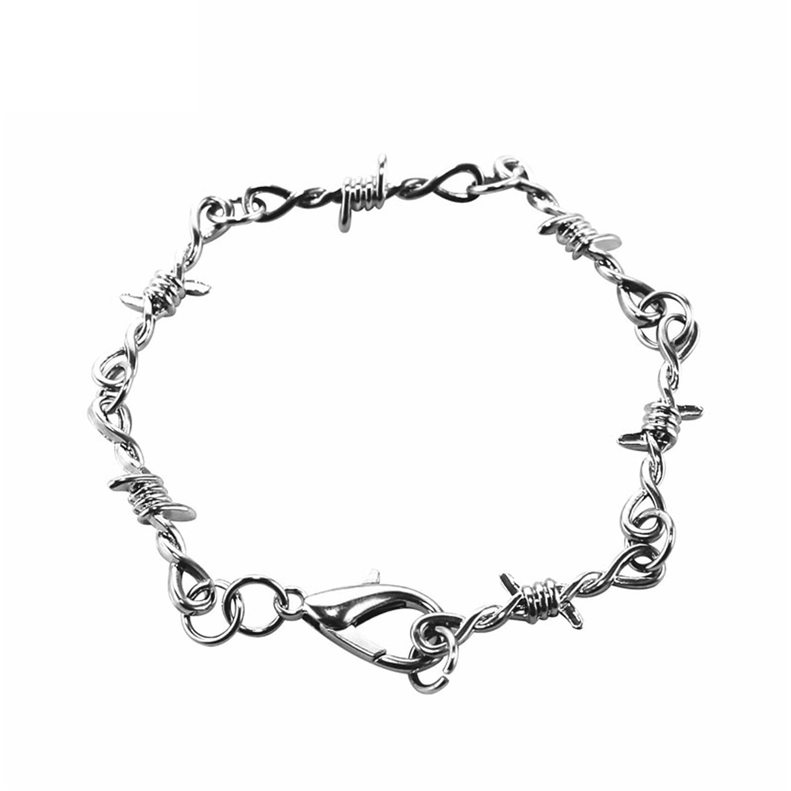 Gothic Punk Barbed Wire Thorns Chunky Brambles Link Chain Bracelet Set Couple Friendship Hip Hop Rock Cool Adjustable Bangle Jewelry for Women Men