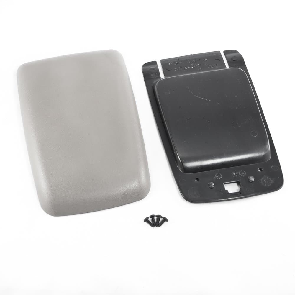 1990-1993 Mustang Titanium Gray Console Arm Rest Pad Cover Trim Panel Base & Screws - 8pc Kit