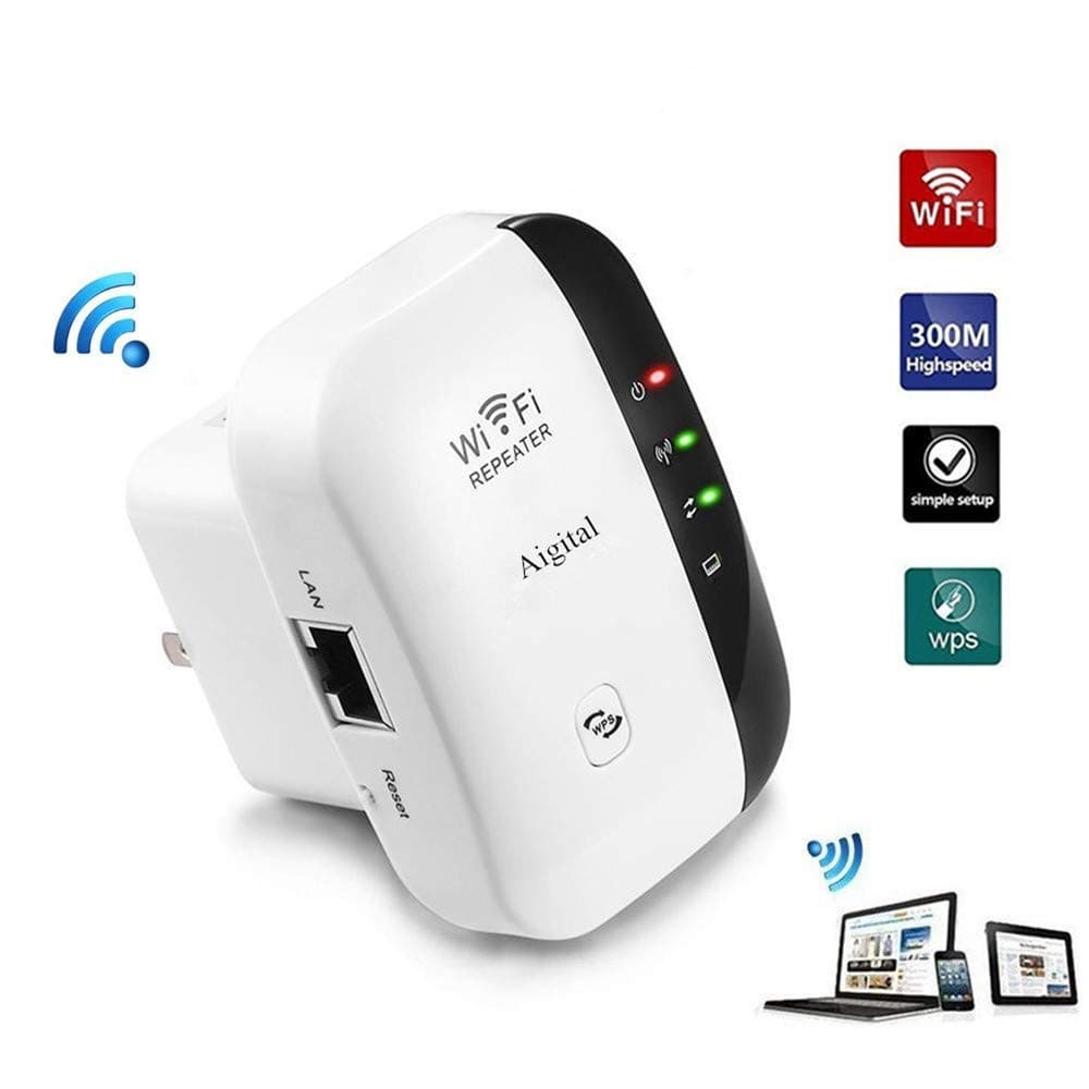 WiFi Range Extender 300Mbps Internet Booster, Wireless Repeater Broadband Hotspot with Easy Setup, LAN Port, WPS, Portable Access Point/Repeater Mode for Smart Home& Alexa Devices (Built-in Antennas)