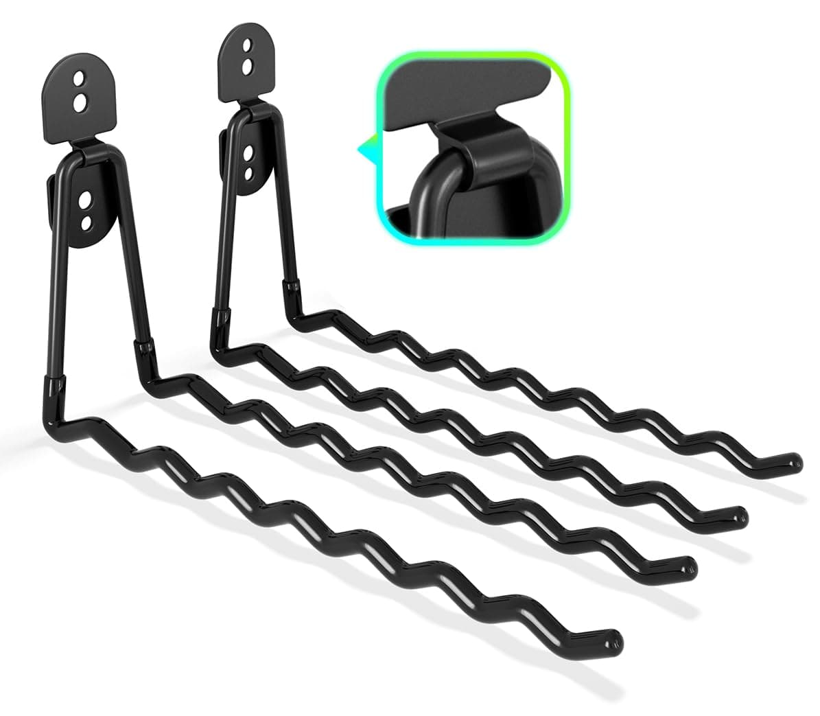 COCOYAGarage Hooks, Large 2-Pack Shed Storage Hanger 11.8" Long Heavy Duty Wall Mount Double Holder with 2 Extension Cord Storage Straps, Organize Yard Utility Garden Tool Hanging Ladder Black