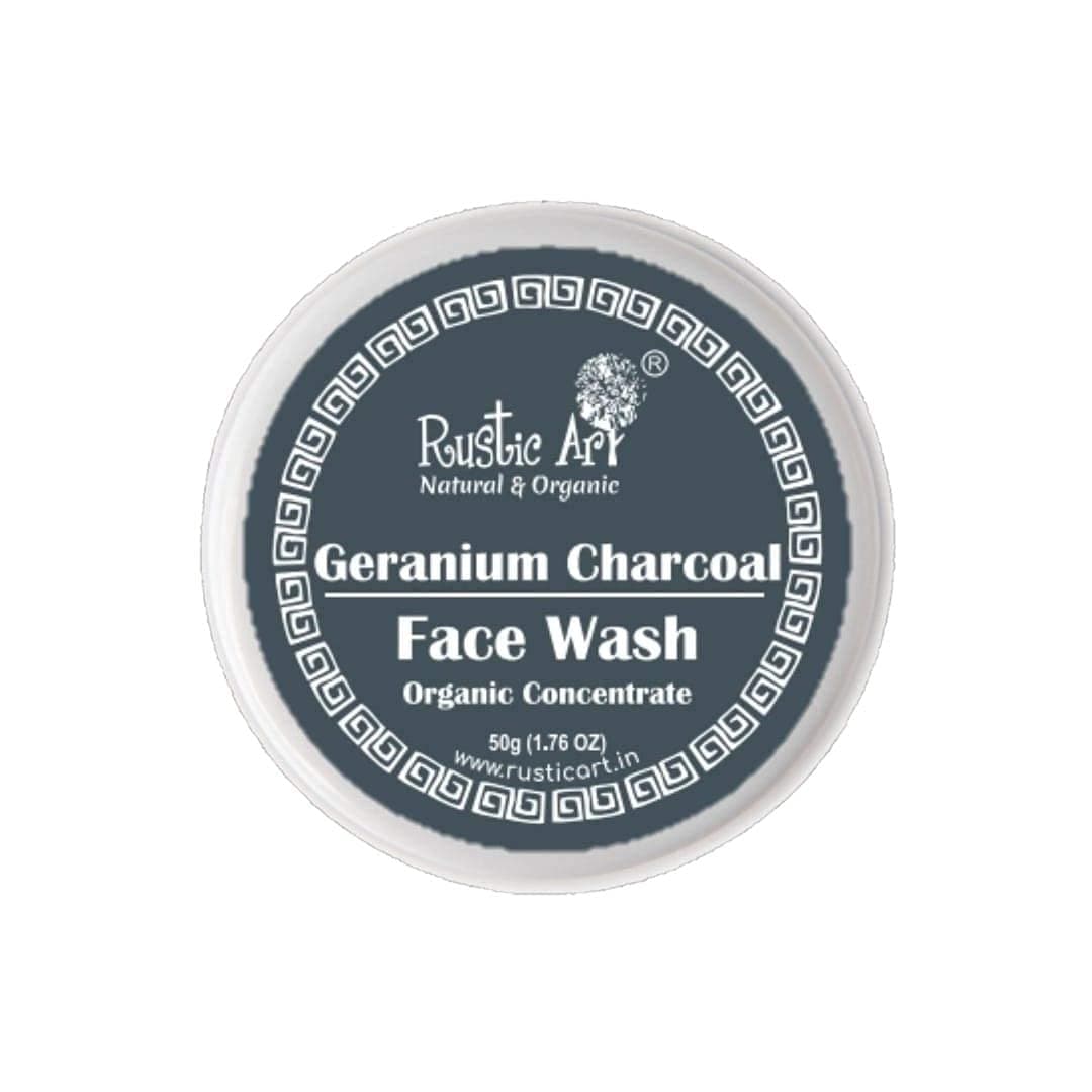 Rustic Art Organic Geranium Charcoal Face Wash Concentrate for Cleansing, Removes Dirt | Oily Skin Type | 50 gms (Pack of 3)