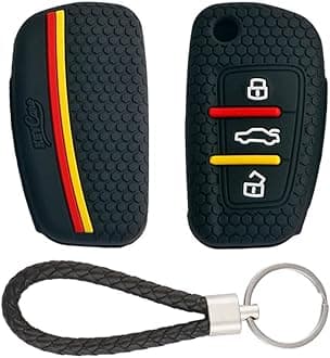 Keycare Silicone Key Cover Compatible for Audi A1 A3 A6 Q2 Q3 Q7 TT TTS R8 S3 S6 RS3 3 Button flip Key (KCMini Black Keyring)