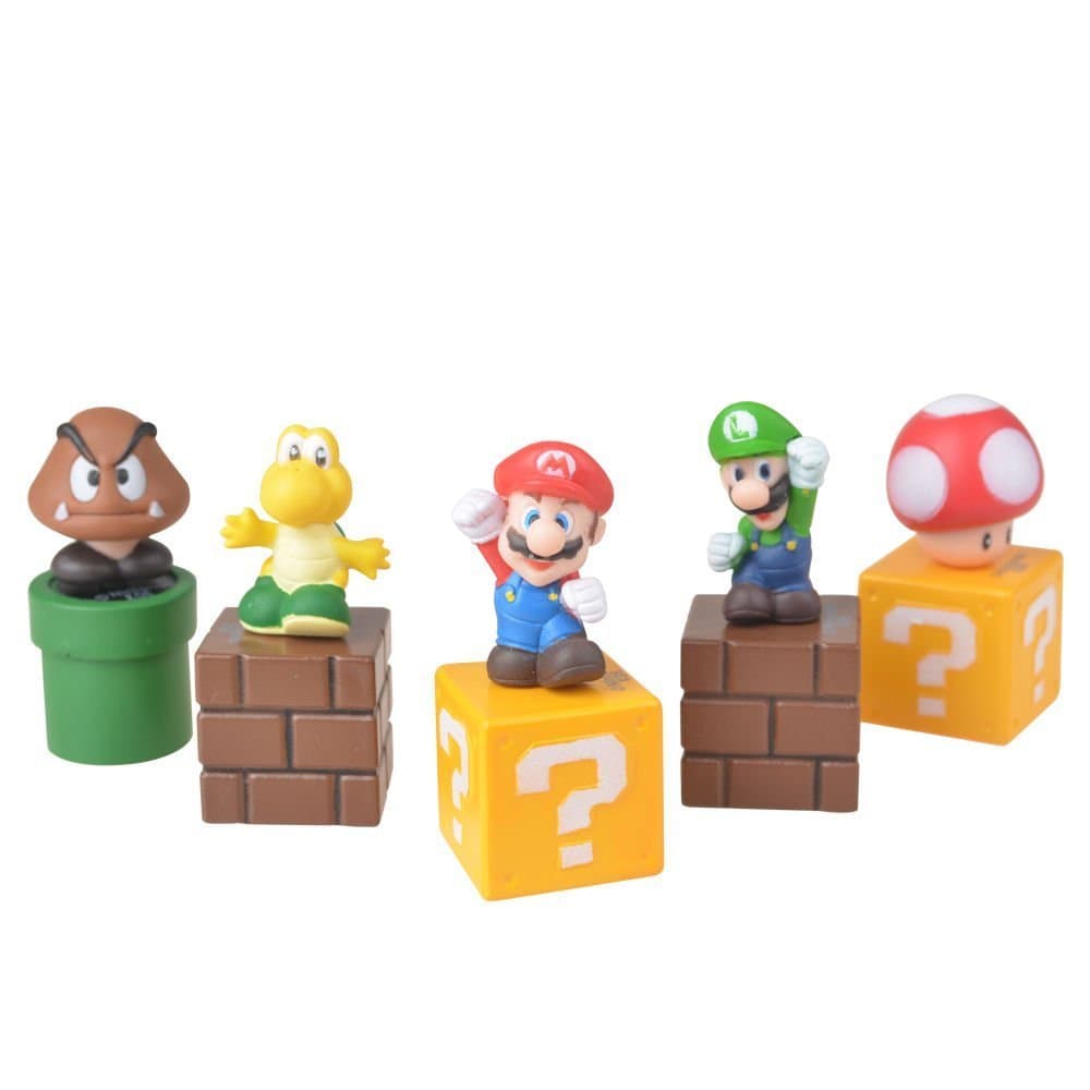 Abbros Super Mario Bros Mini Figures Bundle - Mario, Goomba, Luigi, Koopa Troopa, and Mushroom