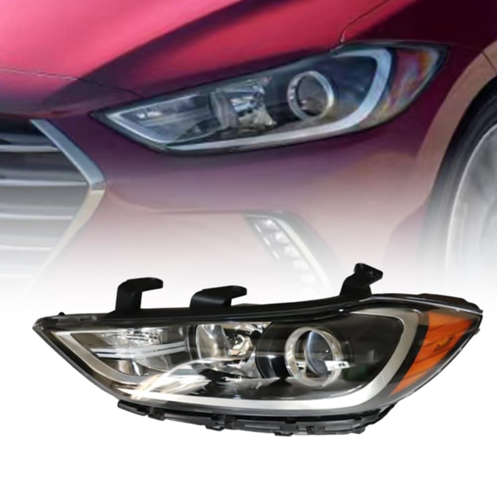 For 2017 2018 Hyundai Elantra SE | SEL | Value Edition Halogen Headlight Head Lamp Assembly Left Driver Side Black Housing Replaces 92101-F3000 92101F3000 HY2502206