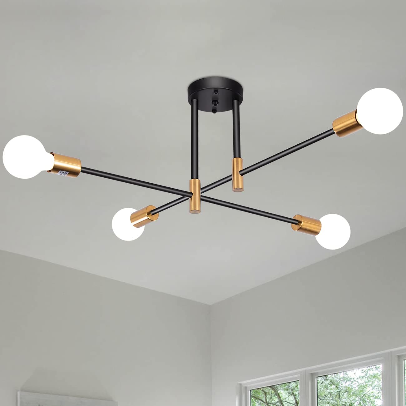 Black and Gold Sputnik Ceiling Light, 4 Lights Modern Sputnik Chandeliers Ceiling Lights Living Room, Vintage Ceiling Lamp Industrial Ceiling Lights for Bedroom Kitchen Hallway Lounge