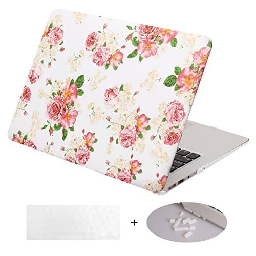 DWON MacBook Air 13 Inch Case with Keyboard Cover and Dust Plug for Apple MacBook Air 13 Inch Sleeve Model A1369 and A1466 - Flowers