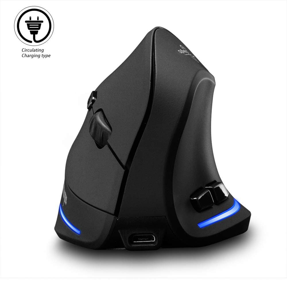 Vertical Mouse Wireless, Veeki Right Handed 2.4GHz Wireless Ergonomic Rechargeable Vertical Mouse with 3 Adjustable DPI 1000/1600/2400, 6 Buttons,Compatible with PC, Desktop,Mac (Black)