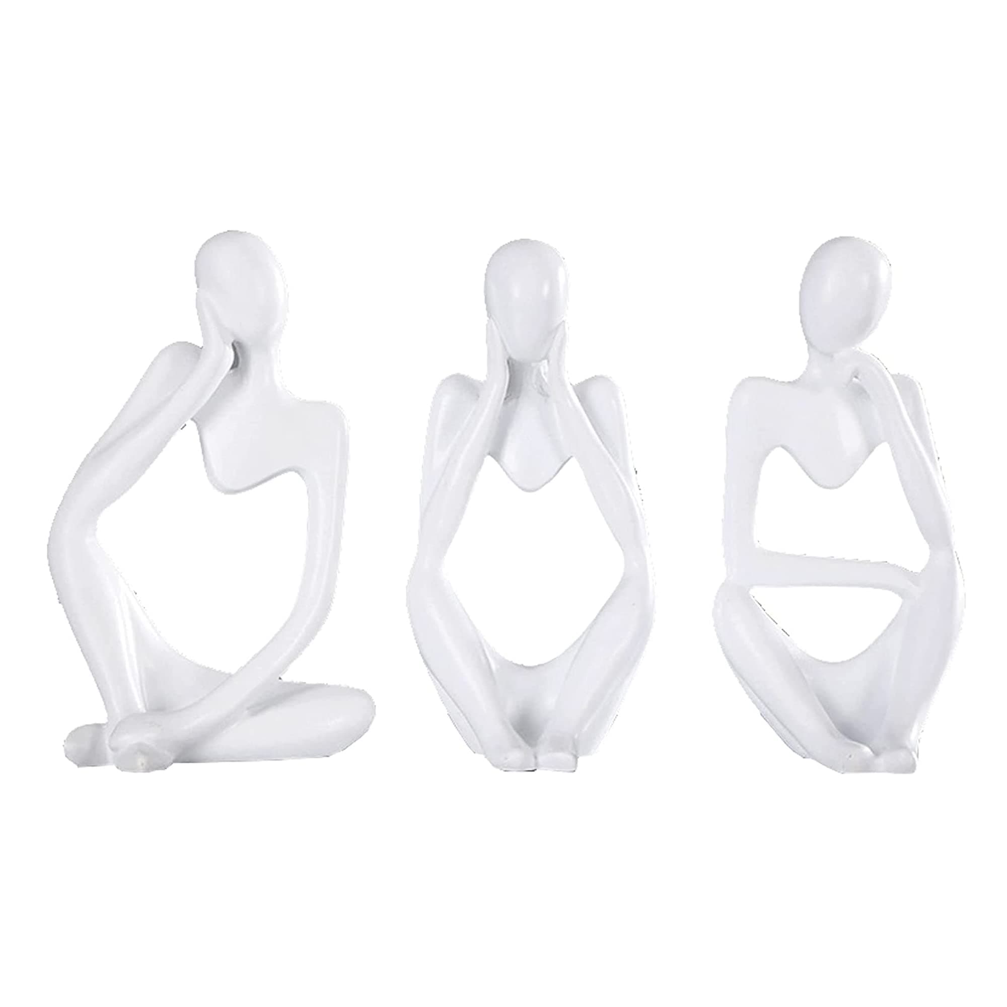 Sulfar 3 Pcs Thinker Statue Set | White Abstract Sculptures for Home, Office, Bookshelf, Coffee Table & Desk Decor | Collectible Figurines | Modern Art Décor | White