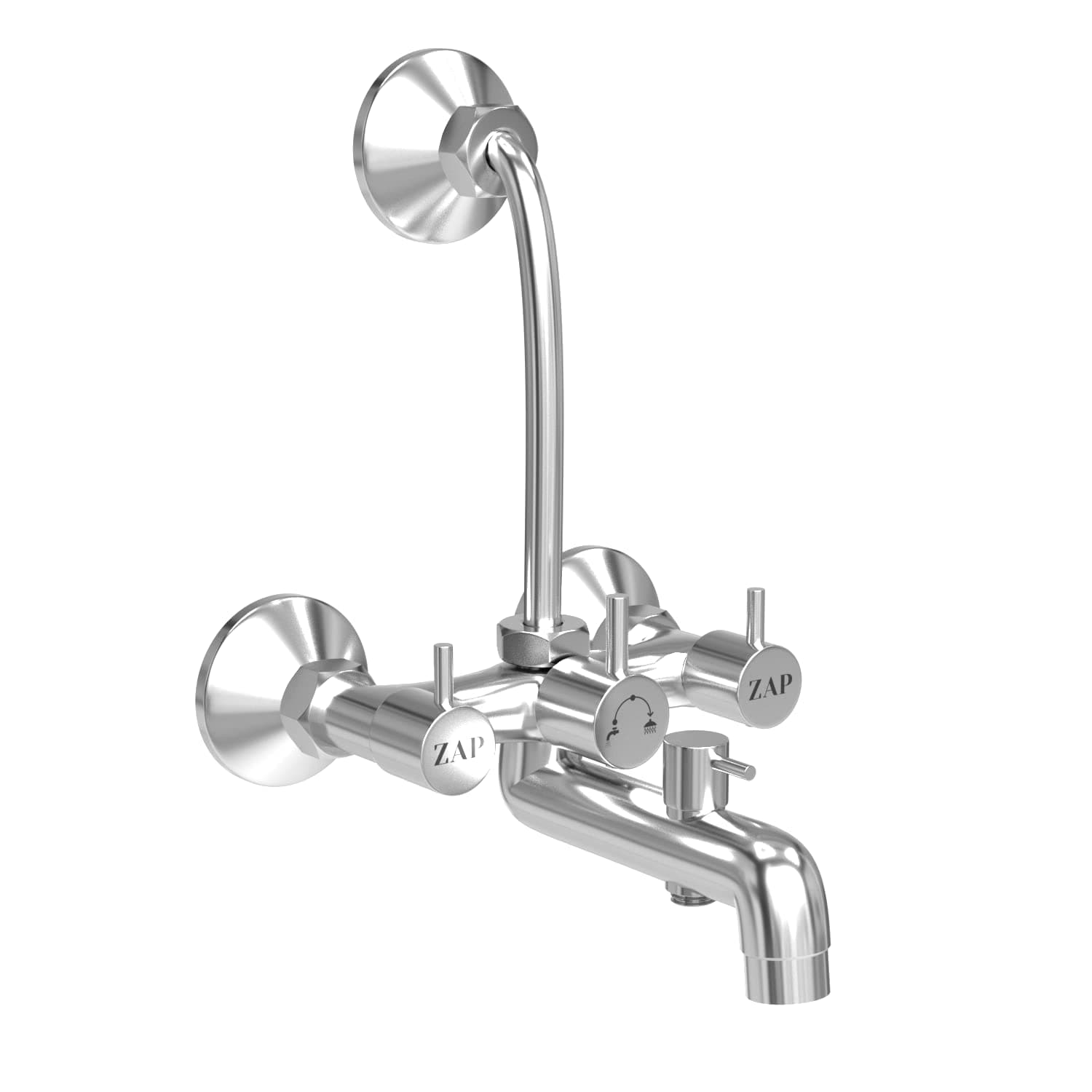 ZAP Elixir Series 100% High Grade Brass 3 in 1 Wall Mixer With Provision For Over Head Shower and 125mm Long Bend Pipe (Chrome)
