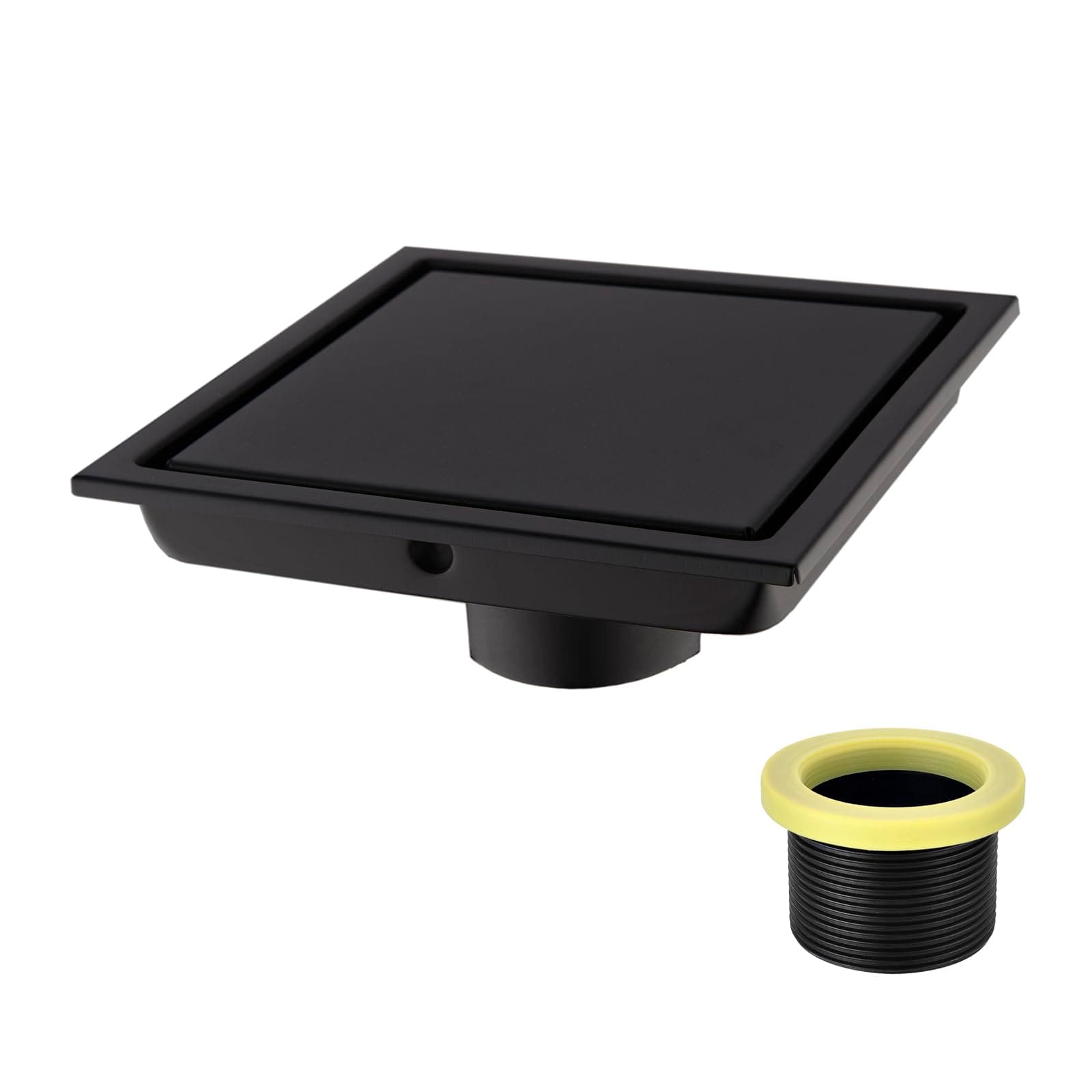 304 Stainless Steel Square Shower Floor Drain with Tile Insert Grate Removable Cover 6 inch Long, Matte Black Plated Finished