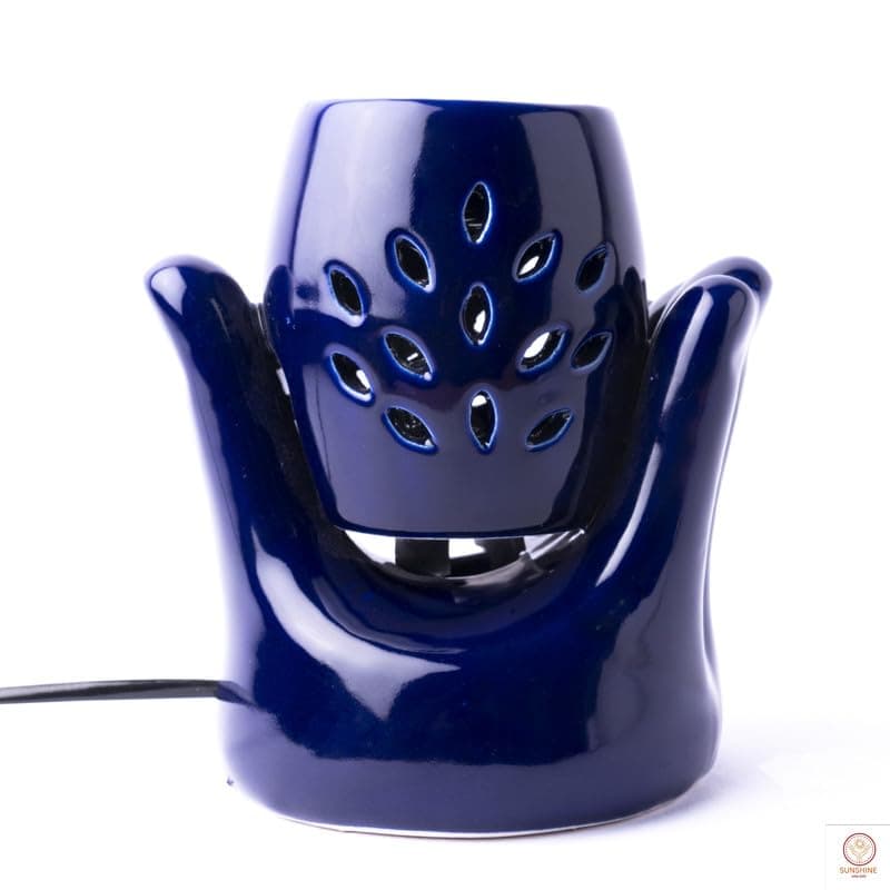 Ceramic Hand Design Aroma Electric Diffuser Burner with 10ml Sandlewood Aroma Oil for Living Room, Bedroom | Decoration Items - Blue Color