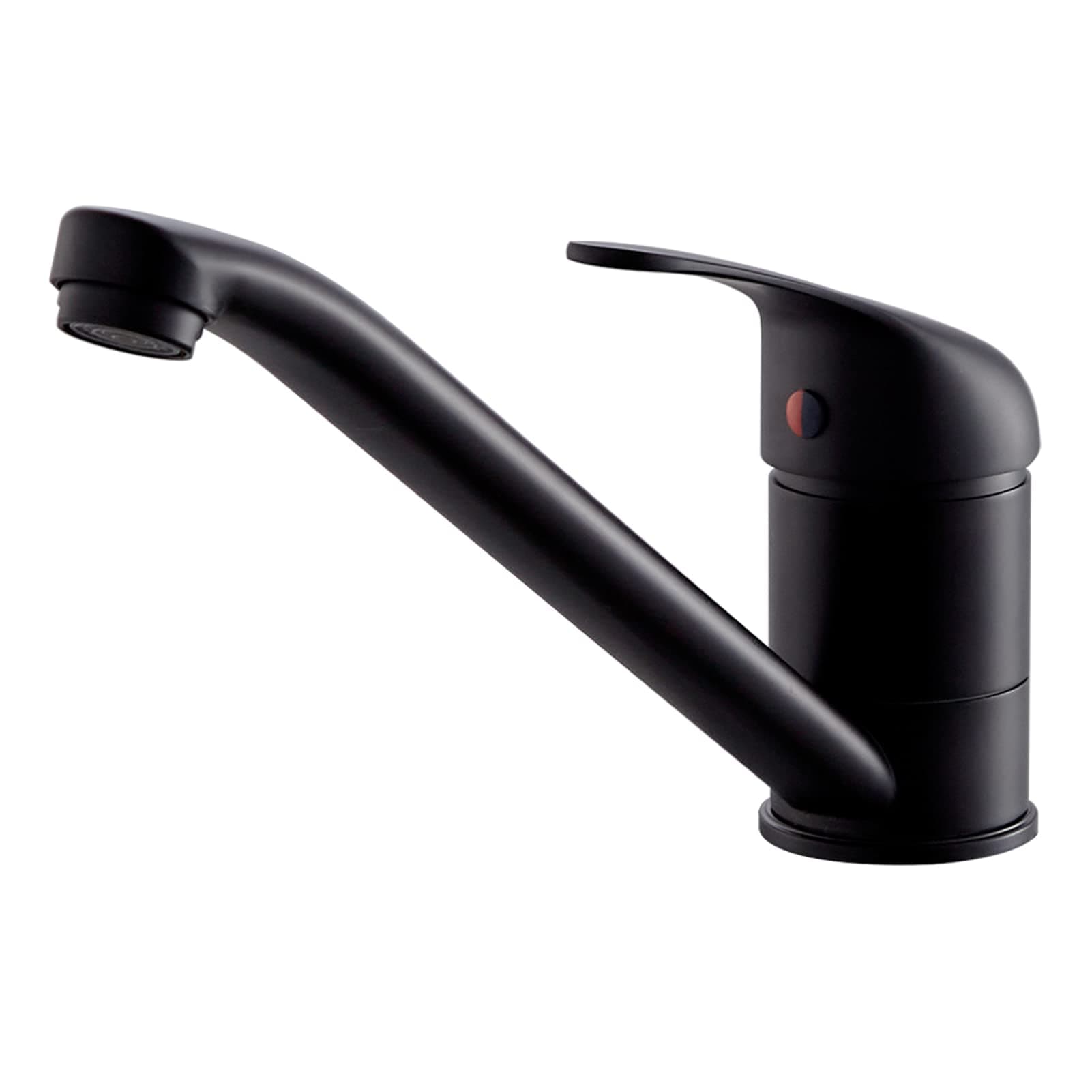 Matte Black Kitchen Taps Mixer, Modern Brass Single Lever 360 Swivel Kitchen Sink Taps with Braided Hoses KT CLA Mix SH BK 026B