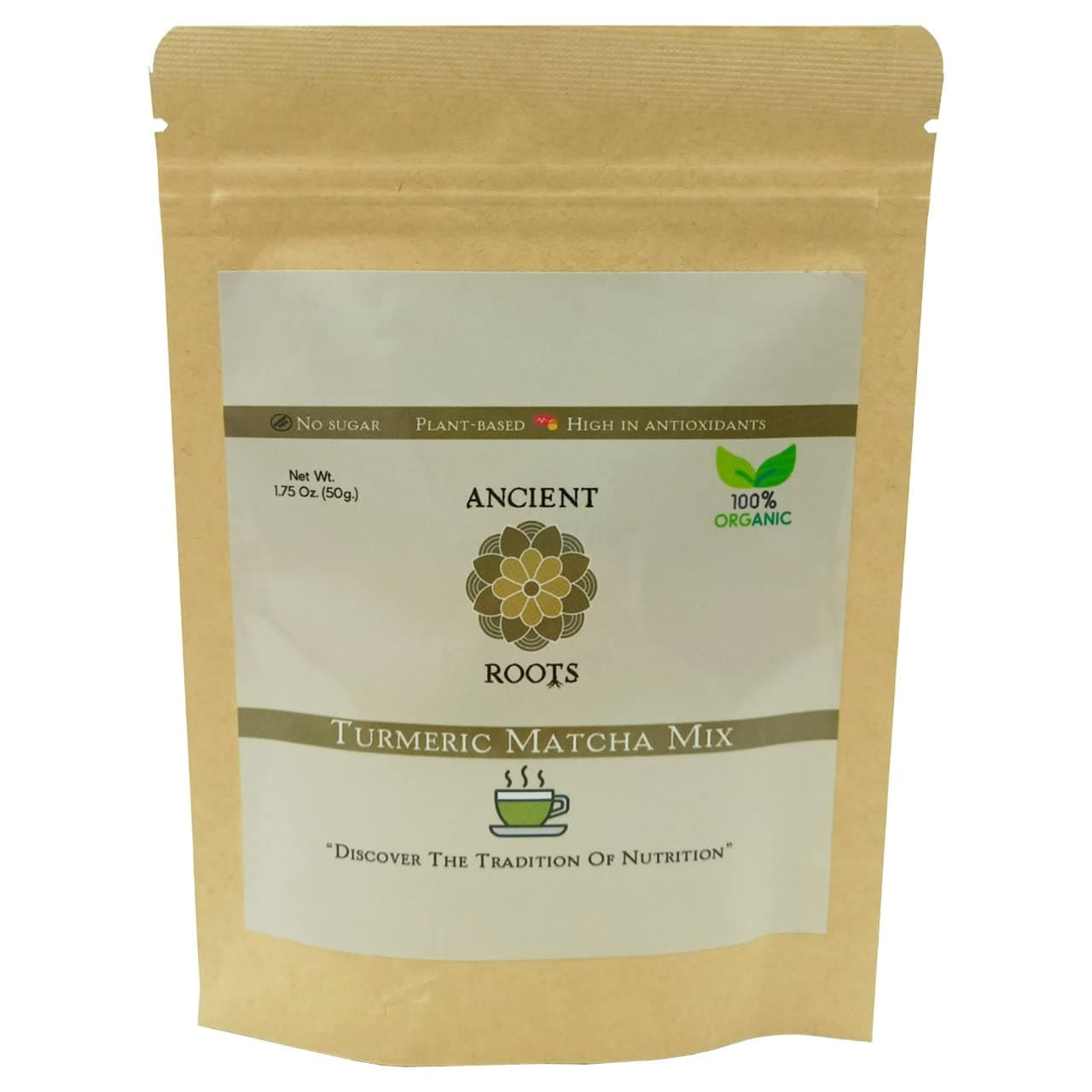 Ancient RootsTurmeric Matcha Mix - With Cinnamon, Ginger, and Black Pepper - All-Natural, Low-Calorie, Powdered Tea Mix, Sugar-Free 1.75 ounce