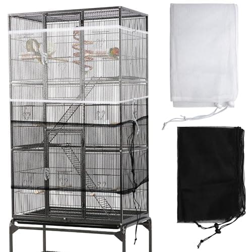 Catcan 2 Pack Bird Cage Seed Catcher Guard, Bird Cage Cover,Heavy Duty Adjustable Nylon Mesh Netting Seed Catche for Parrot Parakeet Macaw African(XL-118’’*14.9’’)