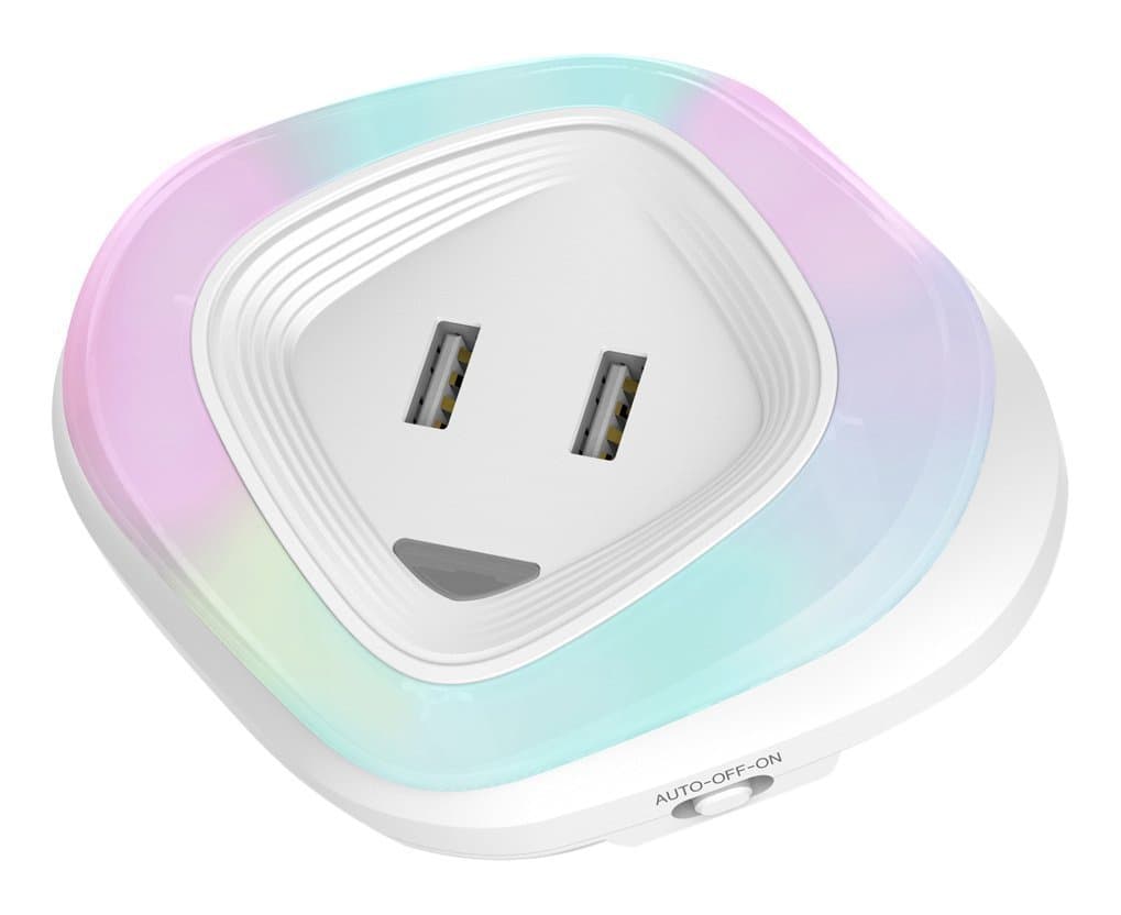 BOTOTEK LED Night Light , Nightlight with Dusk to Dawn Sensor, Portable Travel Dual USB Wall Charger (5V/2.4Ax2, Changeable Color)