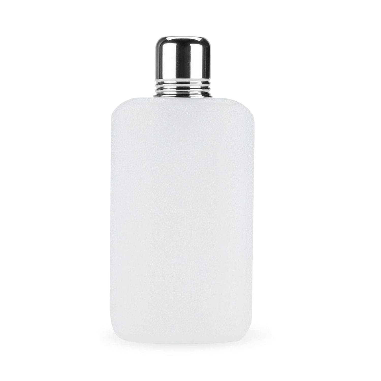 Hip Flask Holding 12 oz - Pocket Size, Plastic with Stainless Steel Screw-On Shot Glass Lid - White Textured Finish