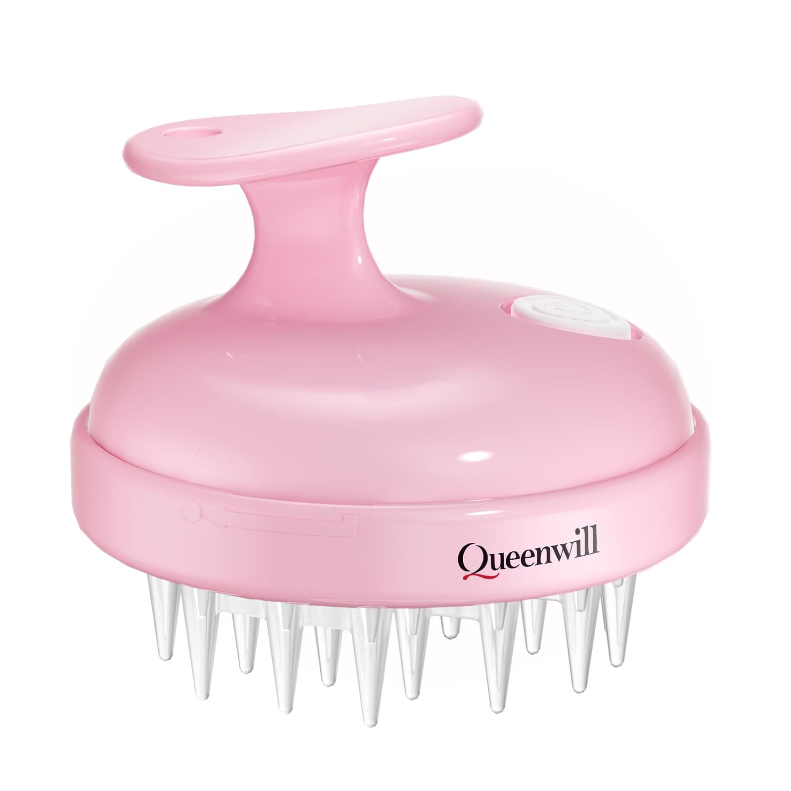 Queenwill H01 Handheld Hair Massager, 2 Mode Soft Vibration Comb Scalp Massage for Deep Hair Clean and Head Muscle Relax, Battery Powered - Pink